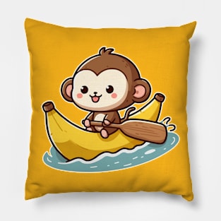 cute monkey on banana canoe Pillow