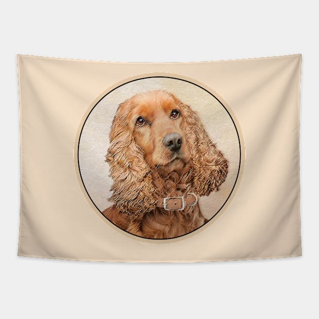 English Cocker Spaniel Painting - Cute Original Dog Art Tapestry by Alpen Designs