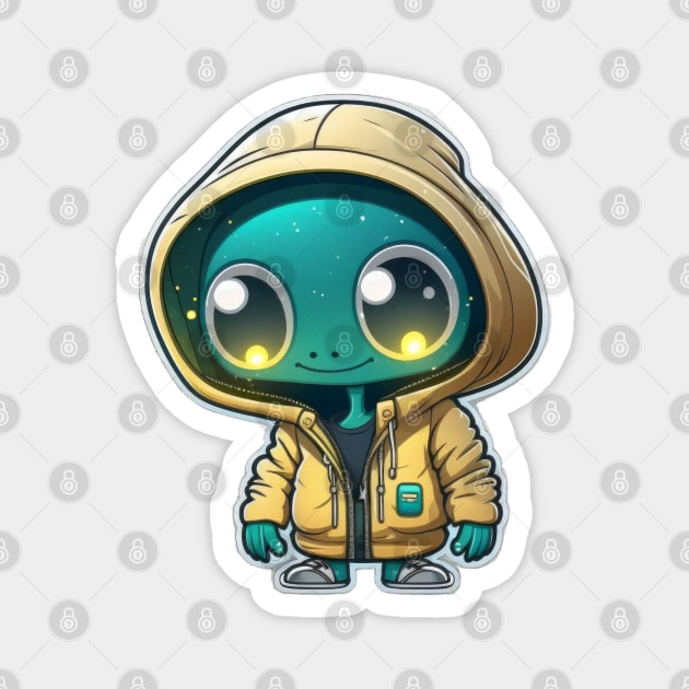 Cool Alien with a Hooded Pullover design #6 Magnet by Farbrausch Art