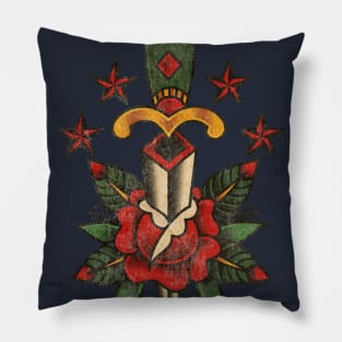 American Traditional Rose and Dagger Pillow