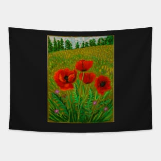 Red poppies in oil pastel Tapestry