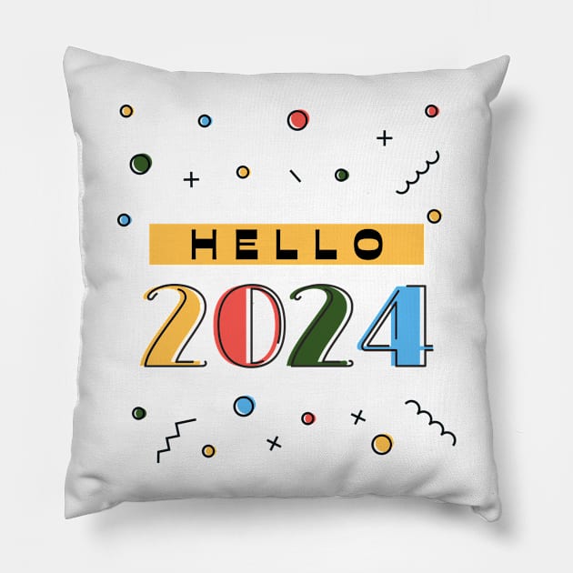 Colorful Hello 2024 Pillow by PhotoSphere