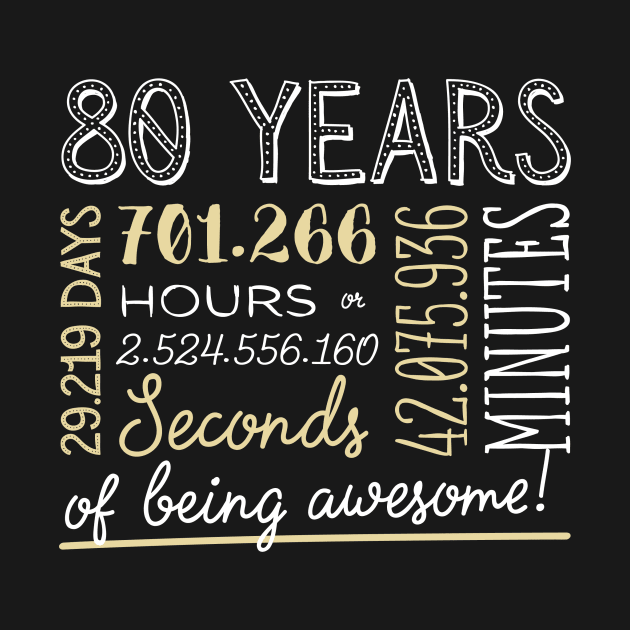 80th Birthday Gifts - 80 Years of being Awesome in Hours & Seconds by BetterManufaktur