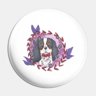 Cavalier King Charles Spaniel - Tri Flower Garland Pin