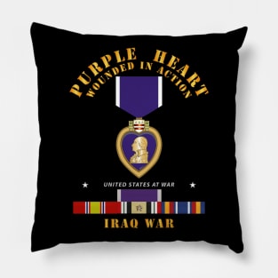 Purple Heart - WIA w IRAQ SVC w Purple Heart Ribbon Pillow