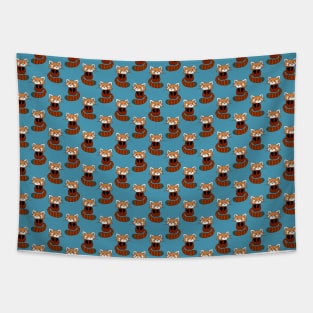 Cute Red Panda Blue Pattern Tapestry