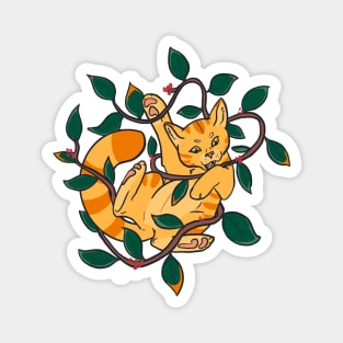 Leafy Autumn Orange Cat Magnet