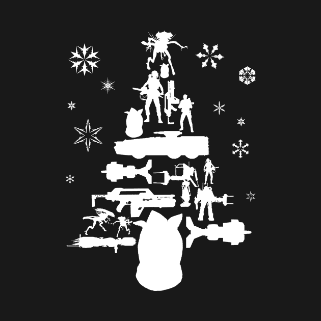 Aliens Christmas Tree Silhouette White by Rebus28