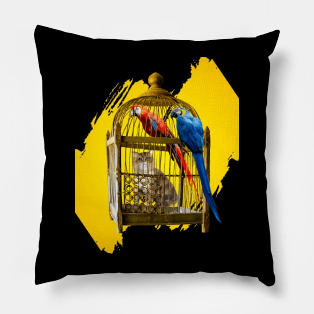 Funny Colorful Tropical Vintage Macaw Parrots Pillow by STYLISH CROWD TEES