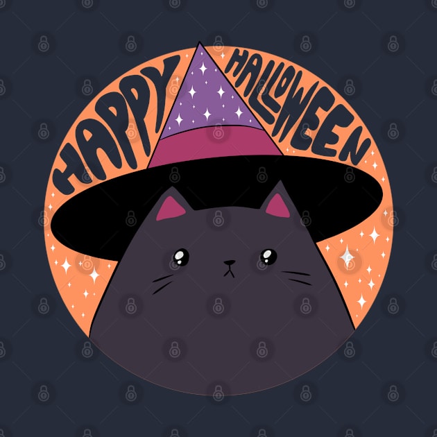 Happy halloween a Cute black cat wearing a witch hat by Yarafantasyart