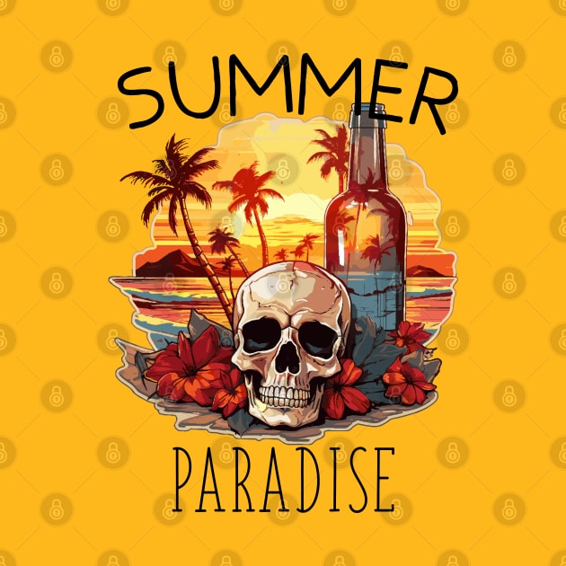 Skull and Empty Bottle - Summer Paradise (Black Lettering) by VelvetRoom