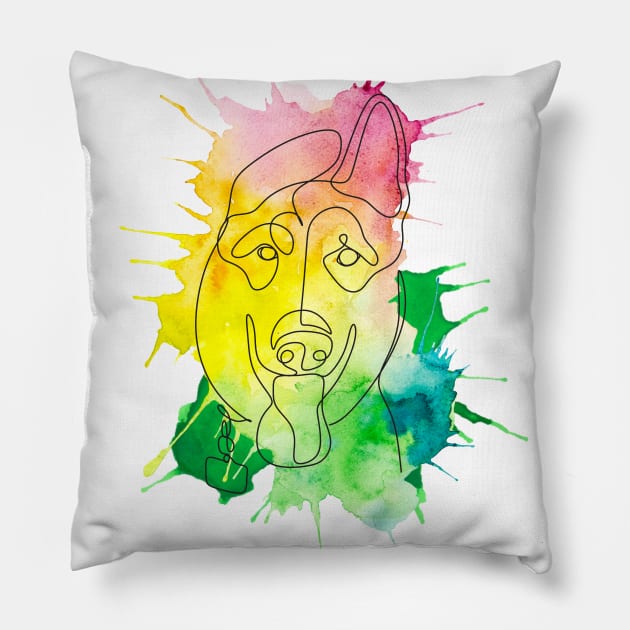 Line Art German Shepherd Pillow by LylaLace Studio