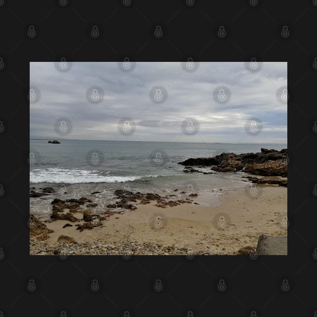 View from a sandy beach of a boat at sea by Blue Butterfly Designs 