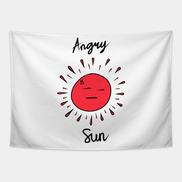 Angry Sun Red Hand Drawing Tapestry by me and dinosaur