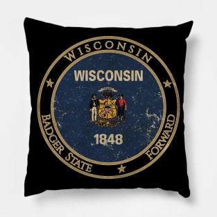 Vintage Wisconsin USA United States of America American State Flag Pillow