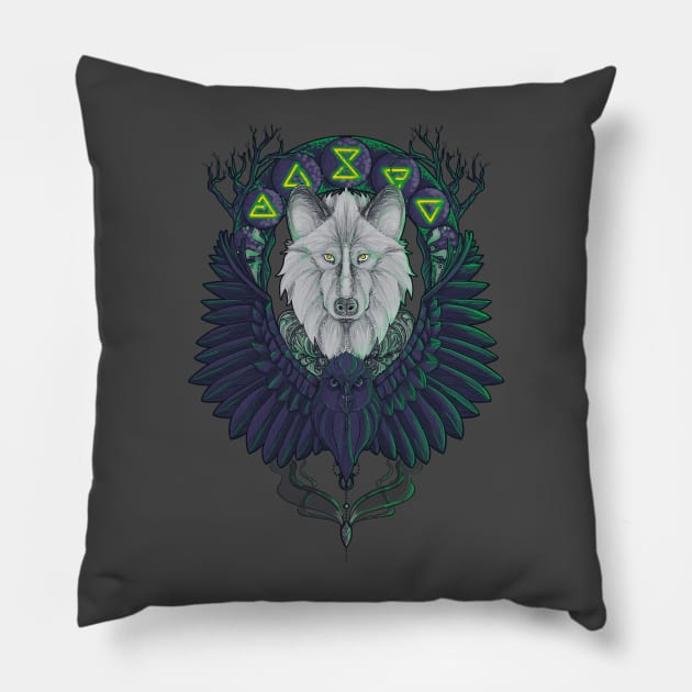 The raven and the wolf Pillow by MareveDesign