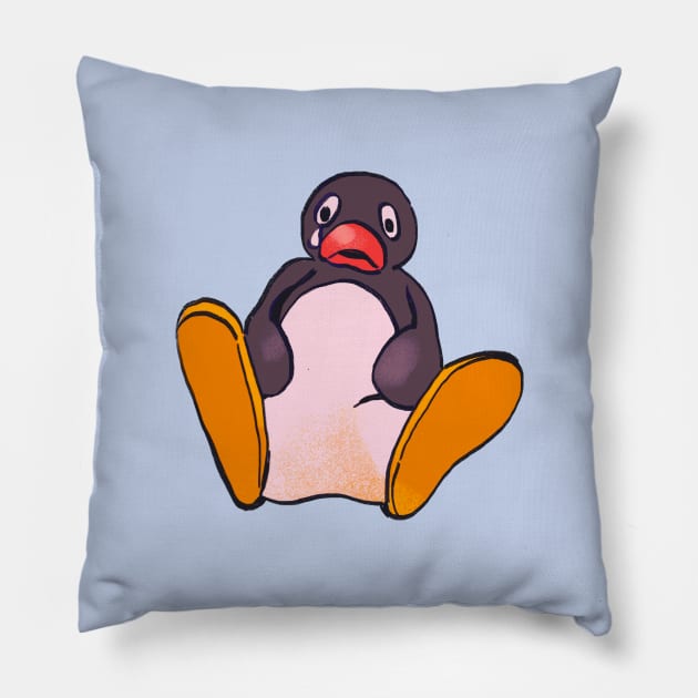 sad sitting penguin meme / pingu Pillow by mudwizard