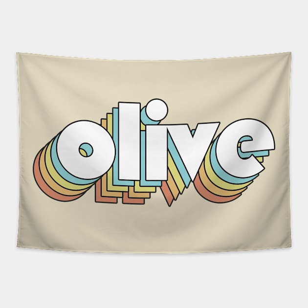 Olive - Retro Rainbow Typography Faded Style Tapestry by Paxnotods