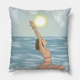 Doing yoga at the beach Pillow