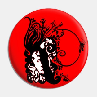 Red, Black and White Abstract Face Pin