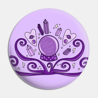 Mystical Purple Fortune Teller, Crystal Ball, Crystals, and Planchettes Design, made by EndlessEmporium Pin