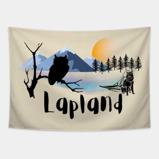 LAPLAND NORDIC NATURE OWL SLEDGE DOG SUNSET MOUNTAIN Tapestry