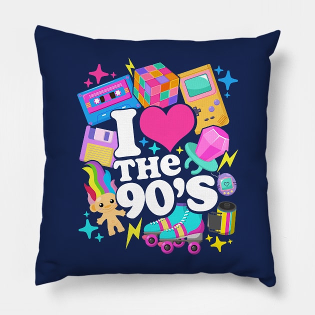 I Love The 90's Retro 90s Costume Pillow by Wasabi Snake