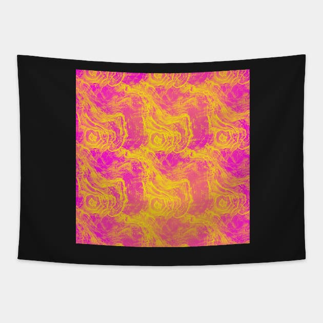 Yellow and Hot Pink Abstract Swirls Tapestry by Klssaginaw