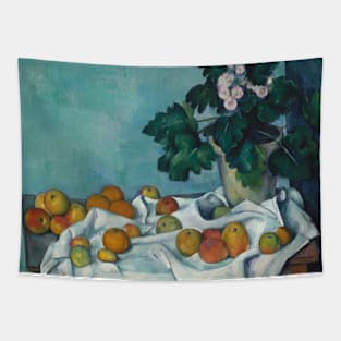 Still Life with Apples and a Pot of Primroses by Paul Cezanne Tapestry