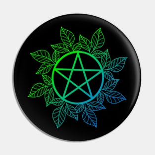 Blue And Green Leafy Pentagram Pin