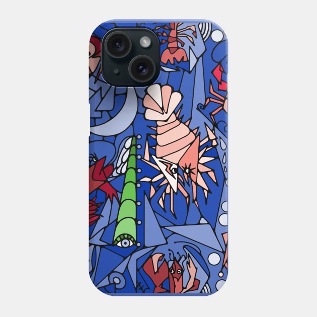 Cubist Crustacean Critters Phone Case by Slightly Unhinged