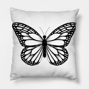 Monarch Butterfly - Black and White Pillow