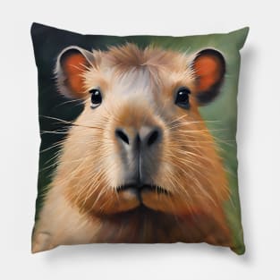 Cute Capybara Face Oil Painting Art Pillow