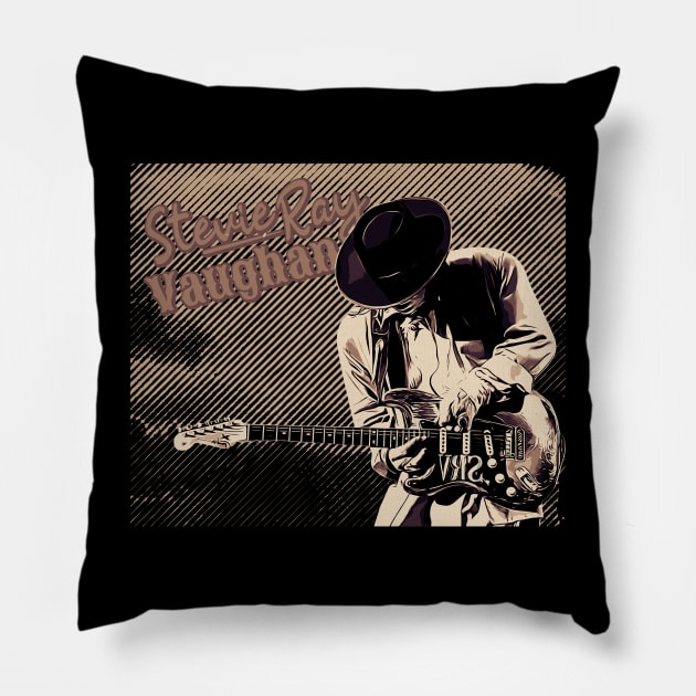 Stevie Ray Vaughan // Brown vintage Pillow by Degiab