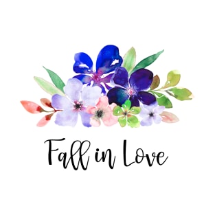 Fall in Love blue flowers design T-Shirt