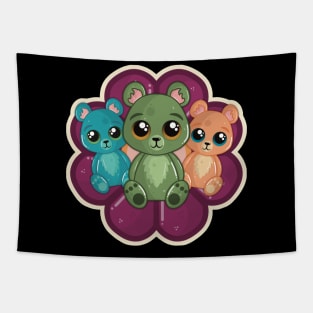 Three Cute Bears on a Flower Tapestry