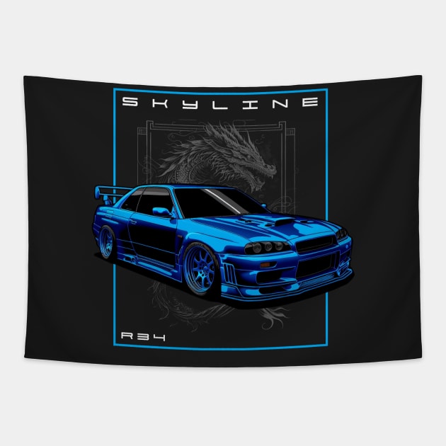 Nissan Skyline R34 Dragon Design Tapestry by Kid Relic