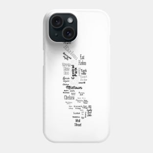 new york city/manhattan map - white Phone Case