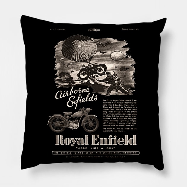 Royal Enfield WDRE Retro Vintage Motorcycle WW2 Pillow by Jose Luiz Filho