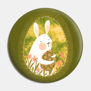 Cute white bunny with floral easter egg decoration, version 7 Pin