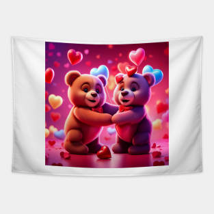 Teddy celebrating Valentines day, randome floating love hearts Tapestry