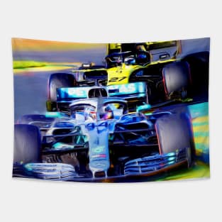 Lewis Hamilton leading Nico Hulkenberg Tapestry