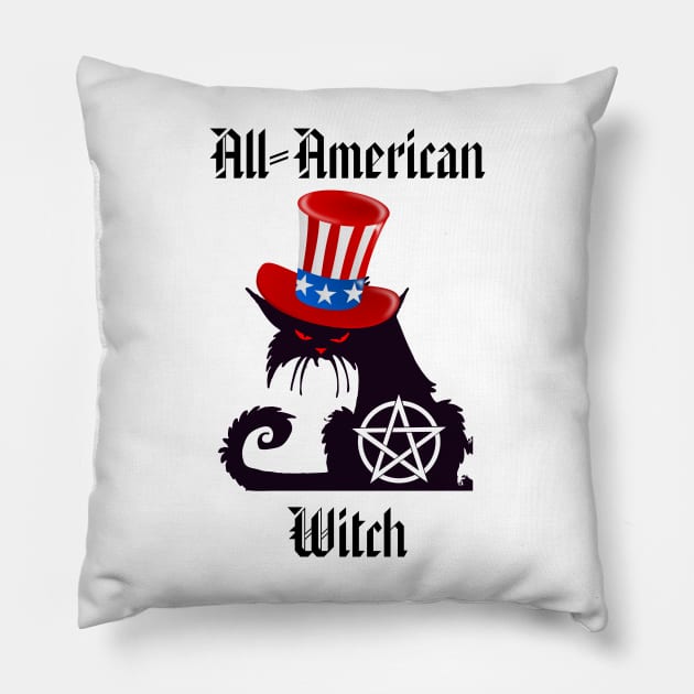 All-American Witch Cute Cat, Patriotic Witch Gift Pillow by TraditionalWitchGifts