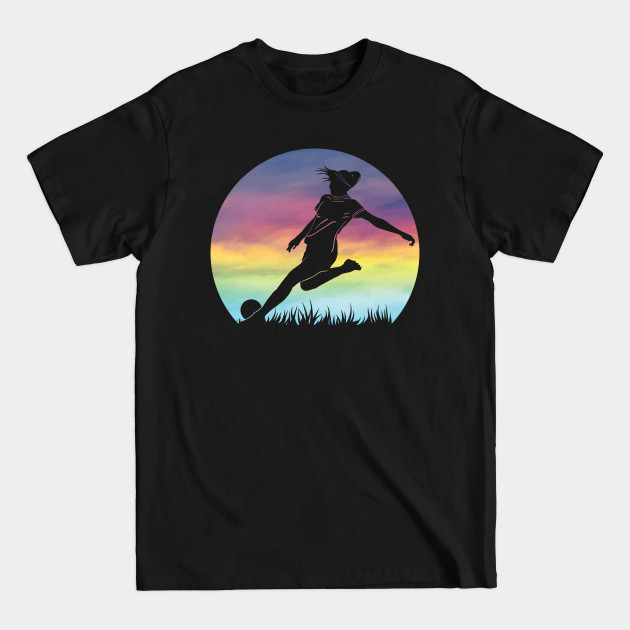 Discover Women's Soccer Silhouette Colorful Retro Sunset Girls Soccer - Womens Soccer - T-Shirt