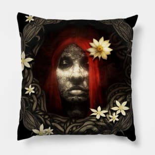 Red Hair with Flowers Pillow