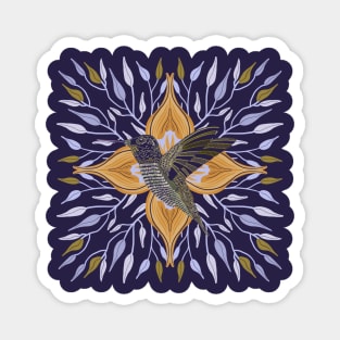 Hummingbird Orange Flower and Leaves Design Magnet