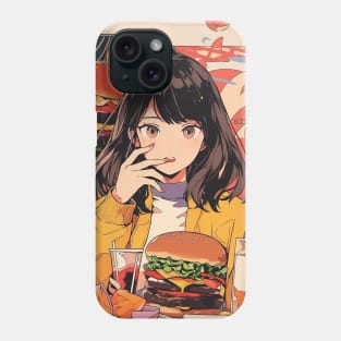 Girl in burger restaurant Phone Case