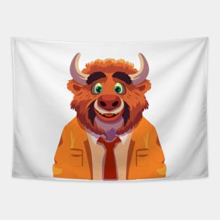 Bison Formal Cartoon Illustration Tapestry