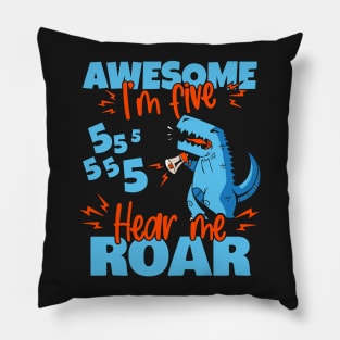 Kids I'm Five Hear Me Roar 5th Birthday Dinosaur graphic Pillow