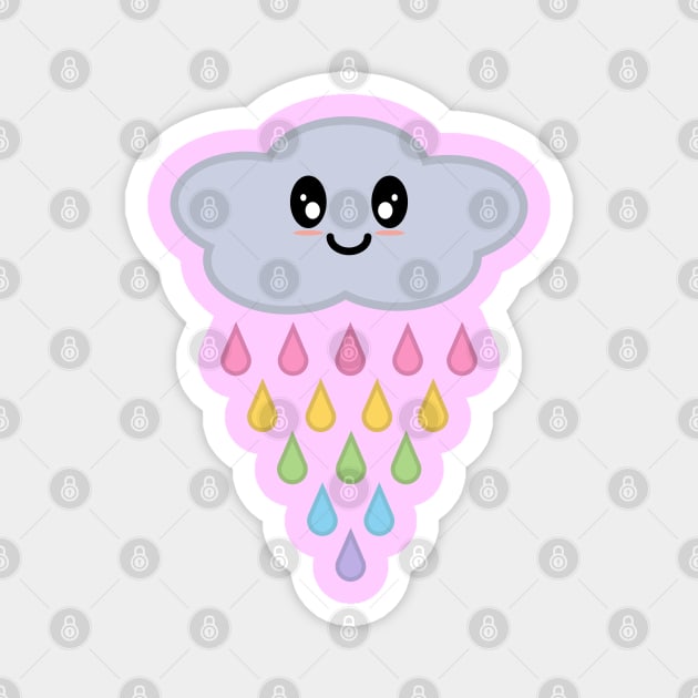 Kawaii Cute Raining Rainbow Rain Cloud in Pink Magnet by Kelly Gigi